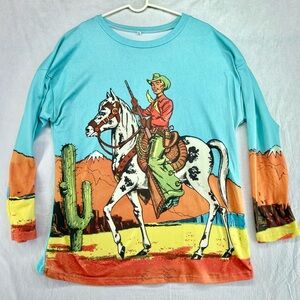 Vintage Western Print Cowboy Women’s Long Sleeve XL Shirt